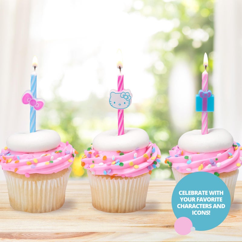 DecoPac Hello KittyÂ® Birthday Cake Candles | 6 Birthday Candles for Cake Decorations, Pink & Blue Striped Candles, Cupcake Toppers for Hello KittyÂ® Party - Image 3